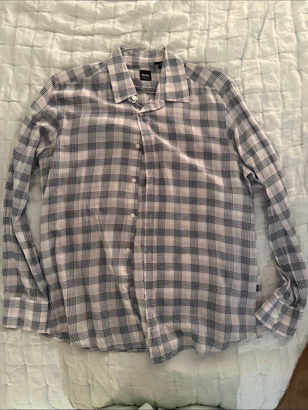 Hugo Boss Men's Plaid Button-Down Shirt - White Navy Pink - Super lightweight